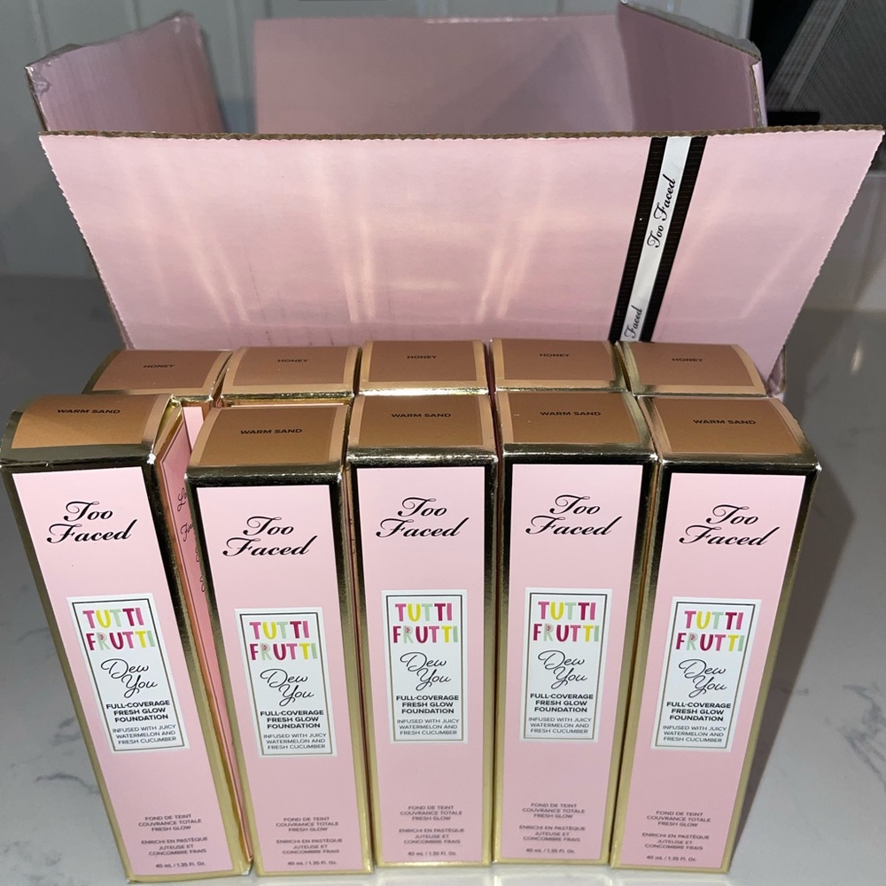 BNIB Too Faced Dew You Foundation Box of 5 shade Honey & 5 shade Warm Sand.